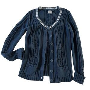 Vtg Y2K Old Navy Plus Size Blue Cableknit Cardigan Wmns XXL Preppy Tennis